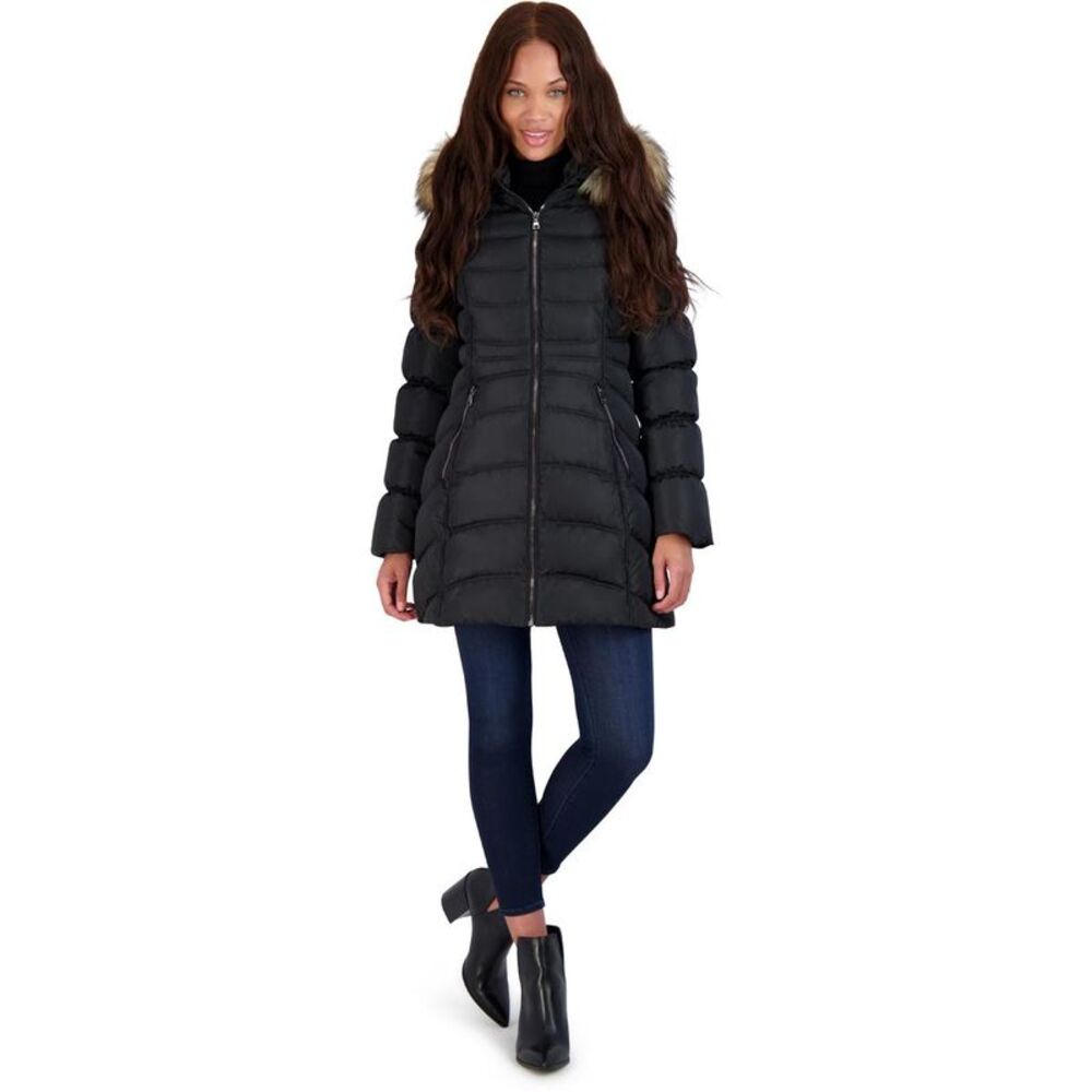 Laundry by Shelli Segal Women’s Quilted Faux Fur Trim Mid-Length Puffer Coat NWT - Picture 3 of 5